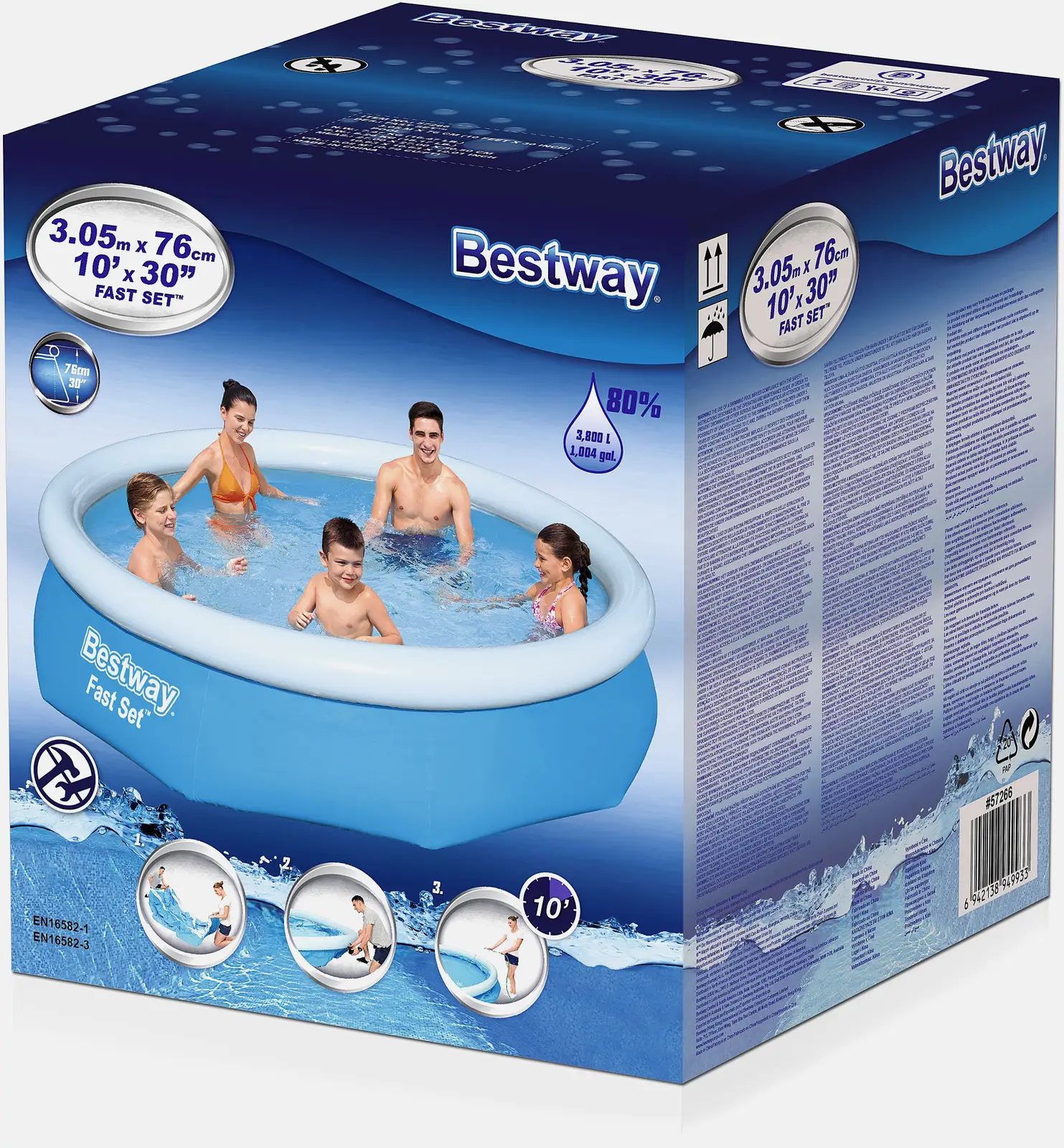 Бассейн Bestway Fast Set с надувным бортом 57266 305x76см - фото 2