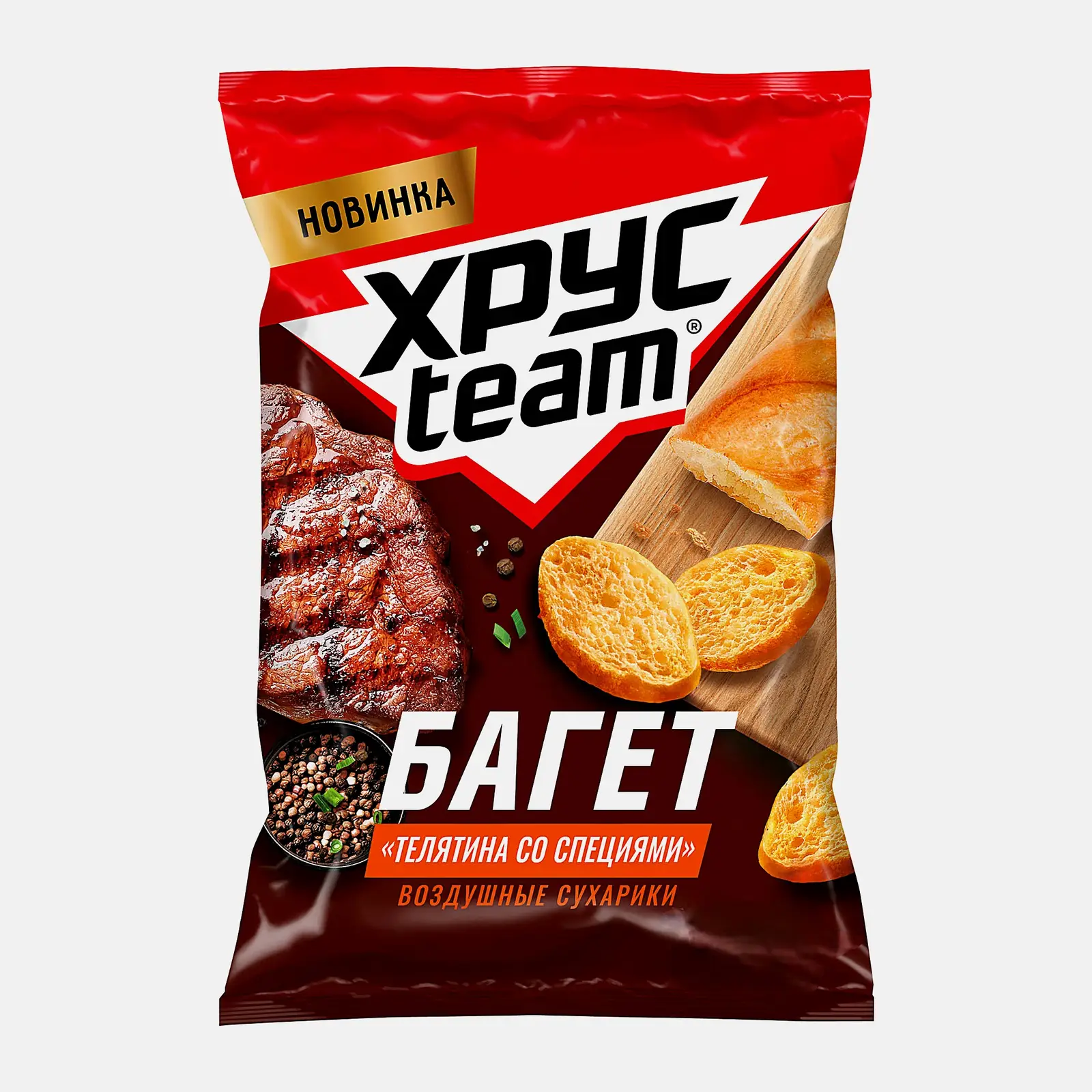 Изображение товара Багет со вкусом Телятина со специями Хрусteam 60г хрустящие сухари перекус