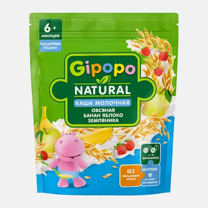 Каша детская Gipopo молочная Овсяная Банан-яблоко-земляника 170г