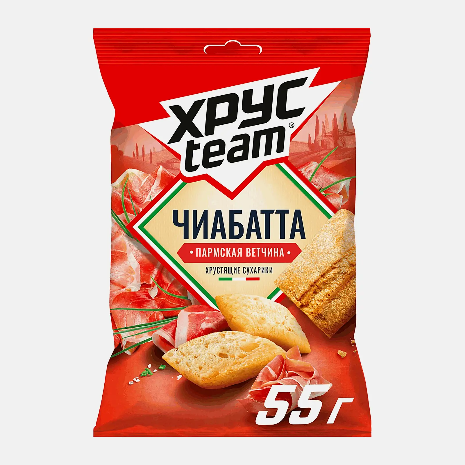 Сухарики Хрусteam Чиабатта Пармская ветчина 55г Сухарики Хрусteam Чиабатта Пармская ветчина 55г