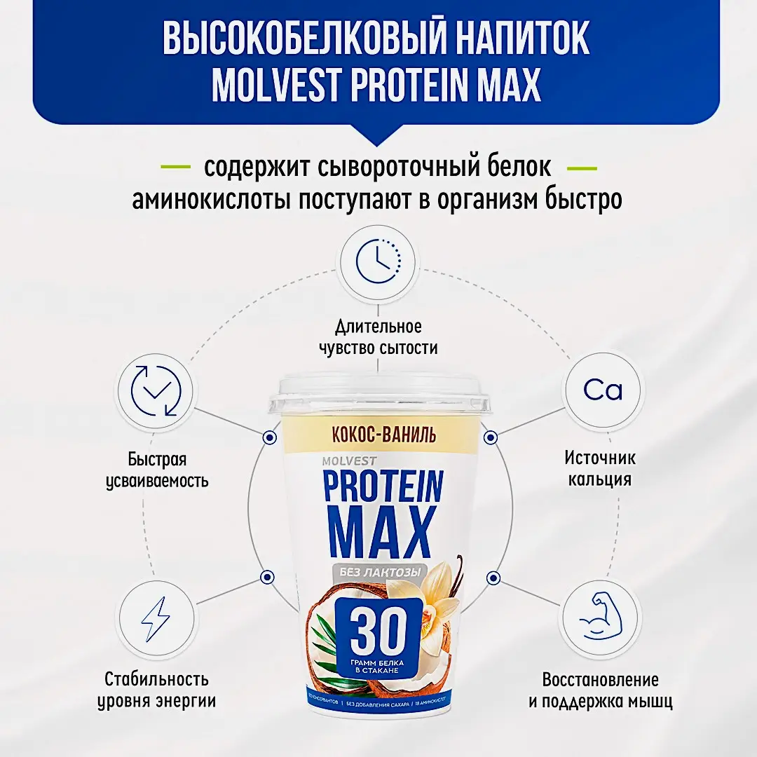Напиток кисломолочный кокос и ваниль безлактозный Молвест Protein Max 0.6% 240г - фото 4