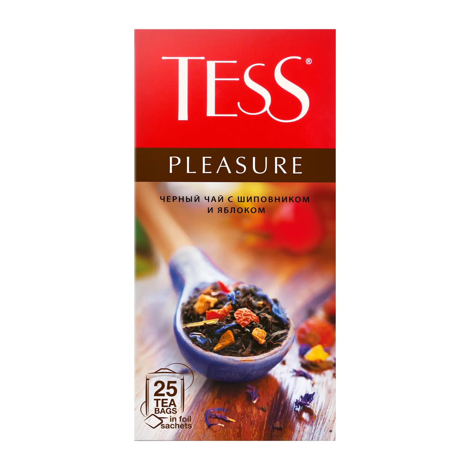 Изображение товара Черный чай Tess Pleasure с шиповником и яблоком 25пак*1.5г, ароматизированный чай