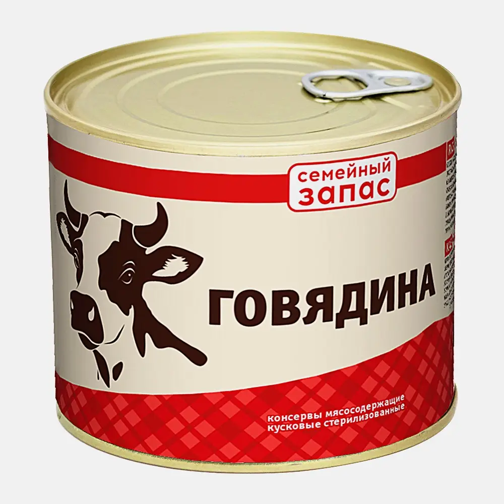 Изображение товара Тушенка с говядиной Семейный Запас 525г - натуральный продукт для всей семьи