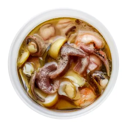 Изображение товара Морской коктейль в рассоле 300 г - готовое блюдо из морепродуктов для салатов и закусок