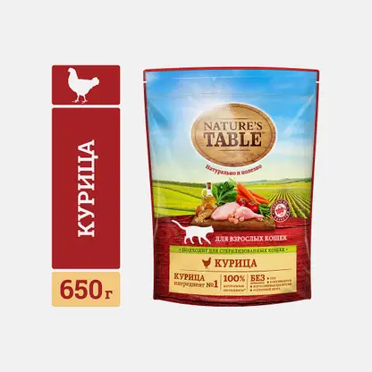 Сухой корм для кошек с курицей Natures Table 650г
