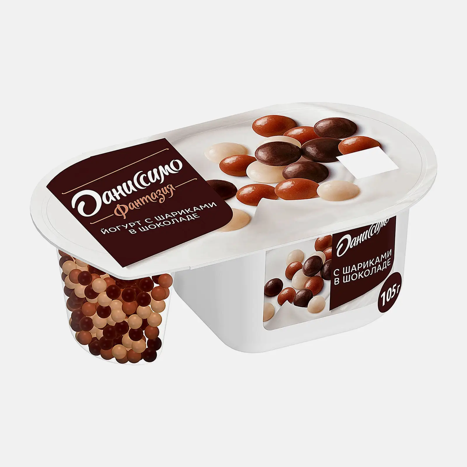Изображение товара Йогурт Даниссимо Фантазия с хрустящими шариками в шоколаде 105г