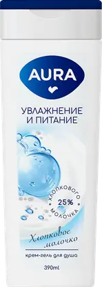 Крем-гель для душа Хлопковое молочко Aura 390мл