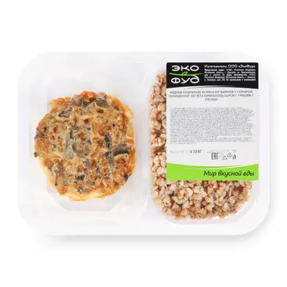 Изображение товара Куриная котлета под сыром с грибами и гречкой 230г