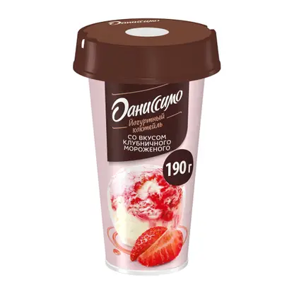 Изображение товара Йогурт питьевой Даниссимо shake клубничное мороженое 190г вкусный освежающий напиток