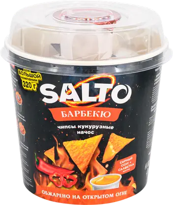 Изображение товара Кукурузные чипсы со вкусом барбекю Salto 220г + сырный соус 100г