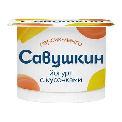 Изображение товара Йогурт Савушкин Персик манго 2% 120г Изображение товара Йогурт Савушкин Персик манго 2% 120г