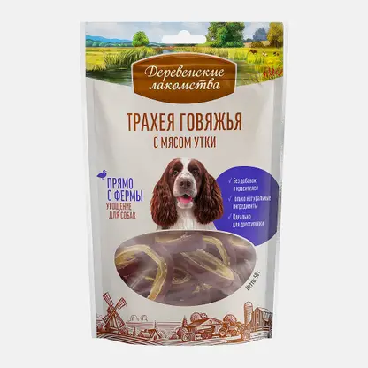 Трахея говяжья с мясом утки для собак Деревенские Лакомства 50г