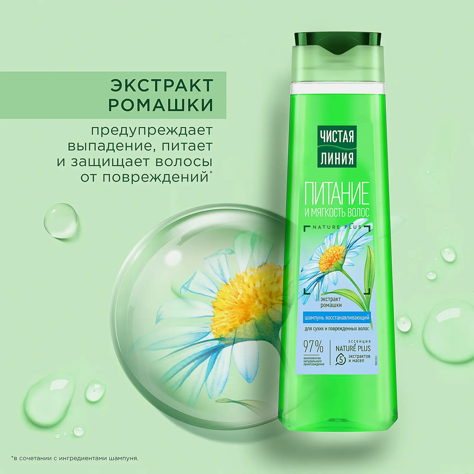Шампунь для волос Фитотерапия Ромашка и репейное масло Чистая линия 400мл