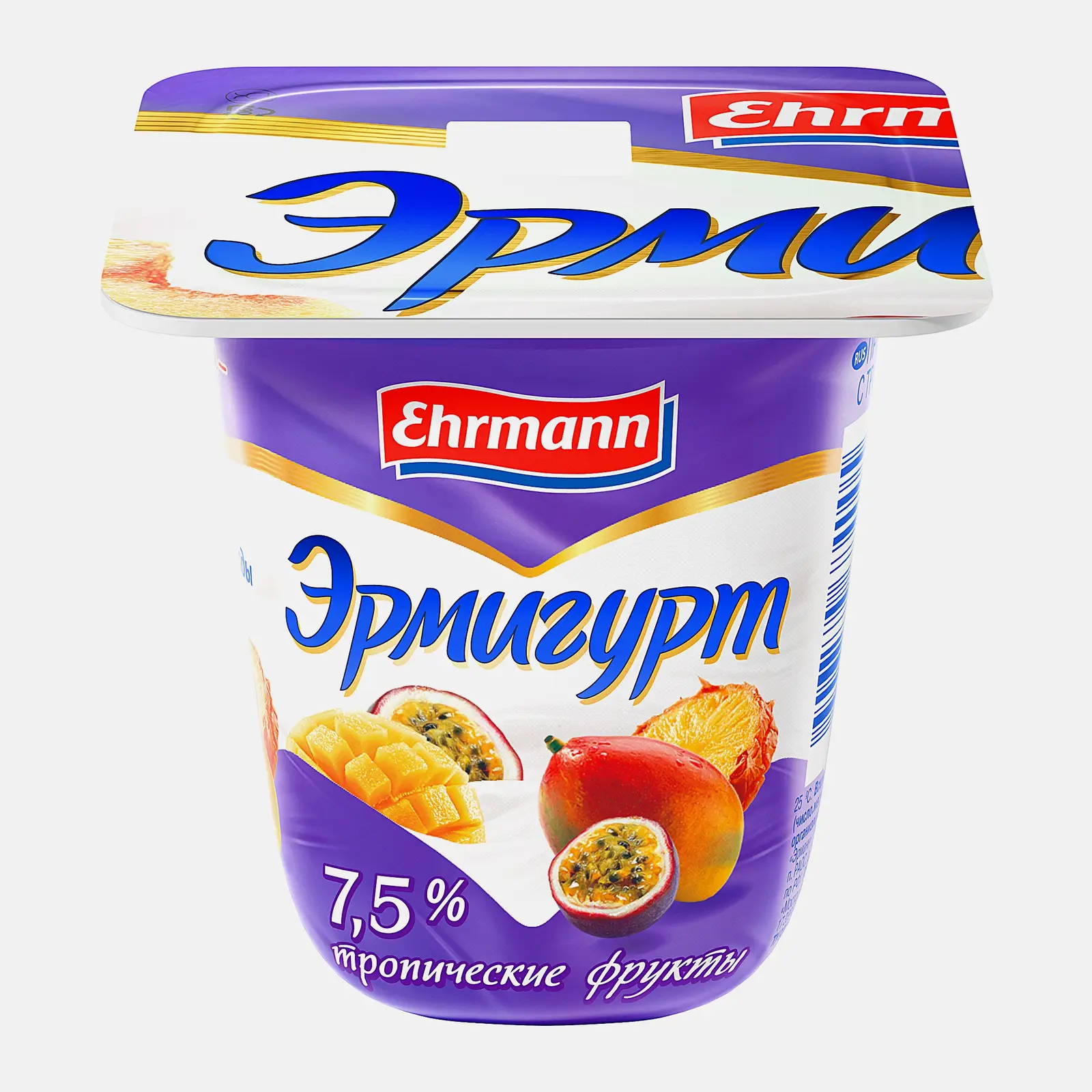 Изображение товара Продукт йогуртный Эрмигурт Тропические фрукты 7.5% 100г