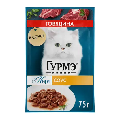 Изображение товара Влажный корм для кошек Гурмэ Перл Нежное филе с говядиной в соусе 75г