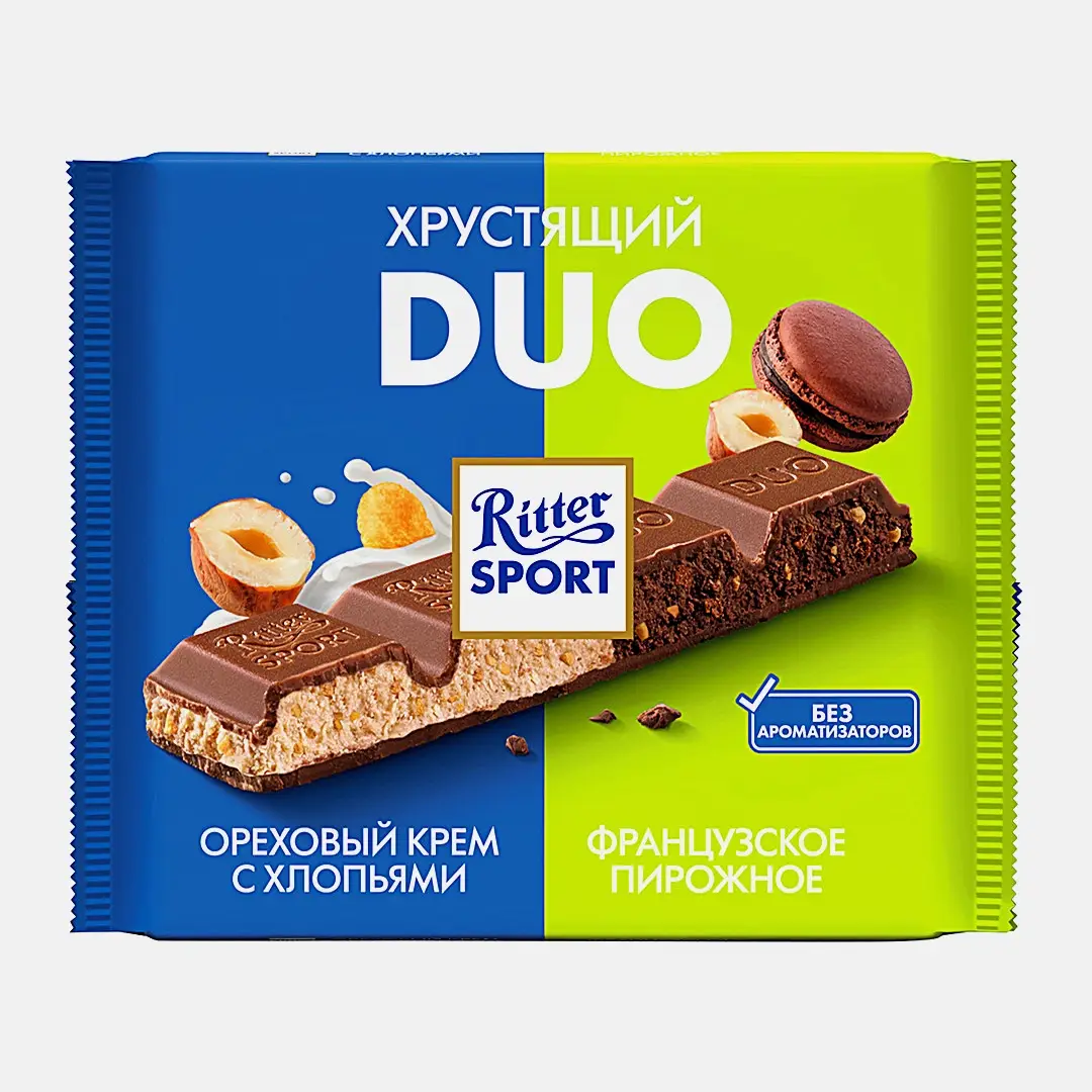 Шоколад Хрустящий ореховый крем и пирожное Ritter Sport Duo 218г