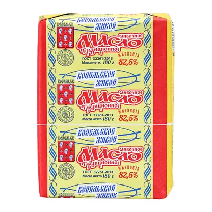 Изображение товара Масло сливочное Козельское Молоко 82.5% 180г натуральный продукт