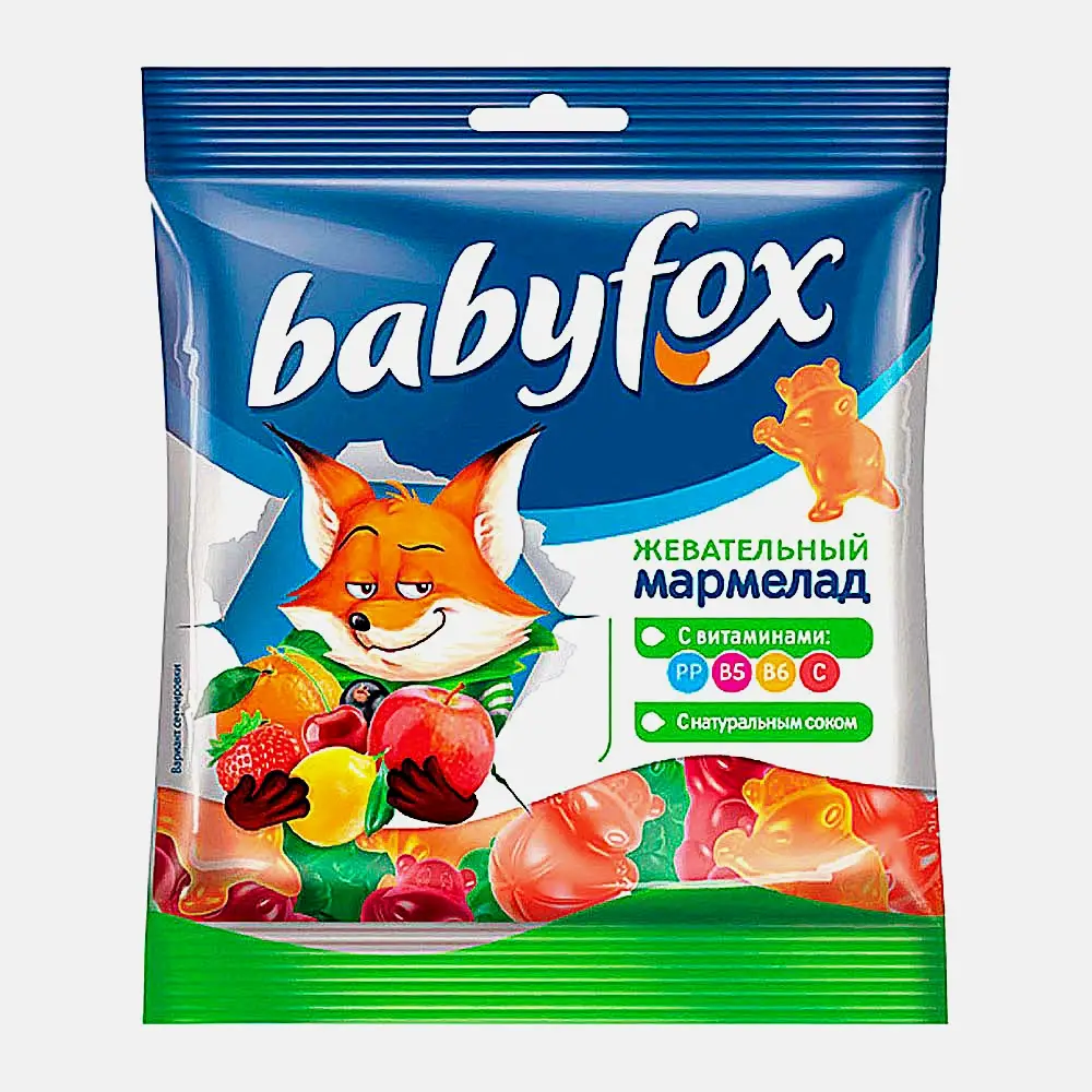 Изображение товара Мармелад жевательный бегемоты Babyfox 70г Изображение товара Мармелад жевательный бегемоты Babyfox 70г