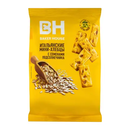 Изображение товара Хлебцы Итальянские с семенами подсолнуха оливковым маслом и морской солью Baker House 110г
