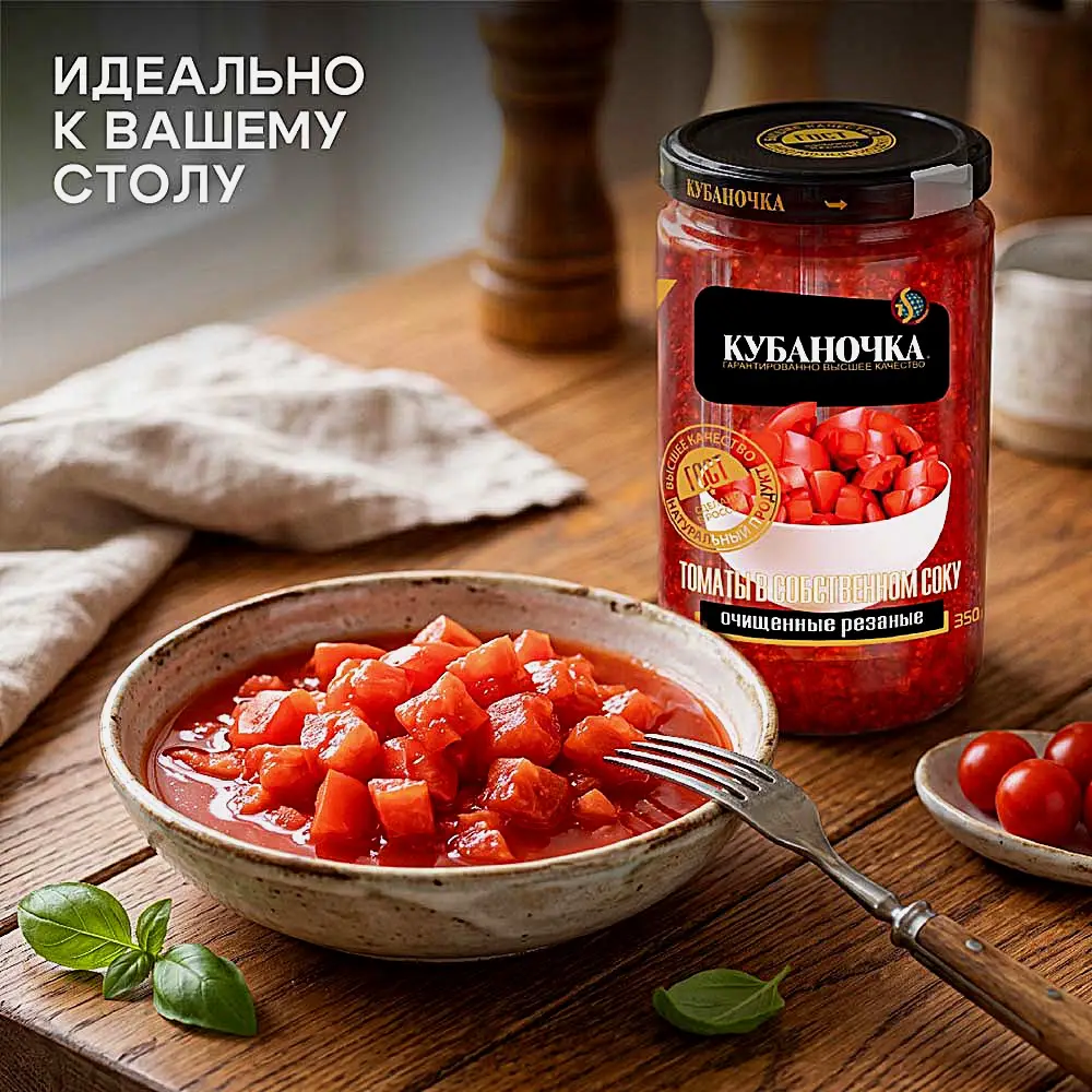 Томаты в собственном соку очищенные резанные Кубаночка 350г - фото 3
