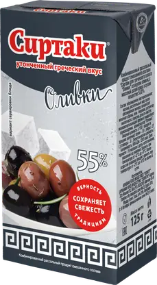Изображение товара Комбинированный рассольный продукт Сиртаки оливки 55% 125г