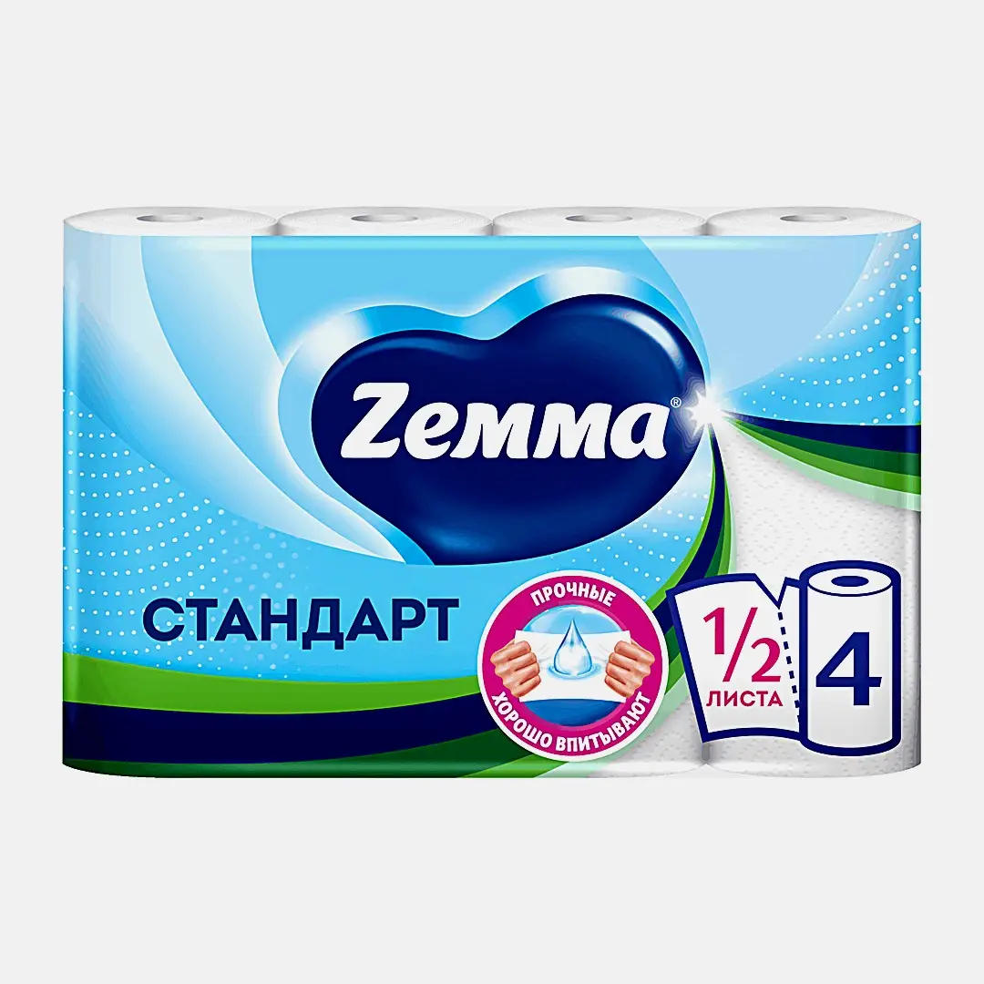 Бумажные полотенца Zemma белые 4 рулона 2 слоя