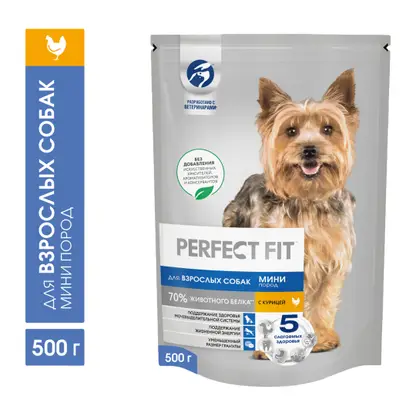 Изображение товара Сухой корм для мелких собак Perfect Fit с курицей 500г для взрослых пород