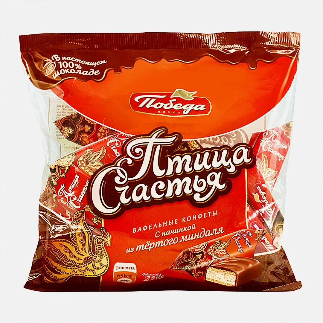 Конфеты Птица счастья вафельные тертый миндаль Победа вкуса 200г