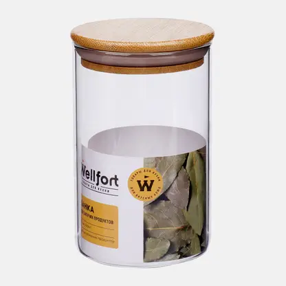 Банка для сыпучих продуктов Wellfort стекло бамбук 260мл