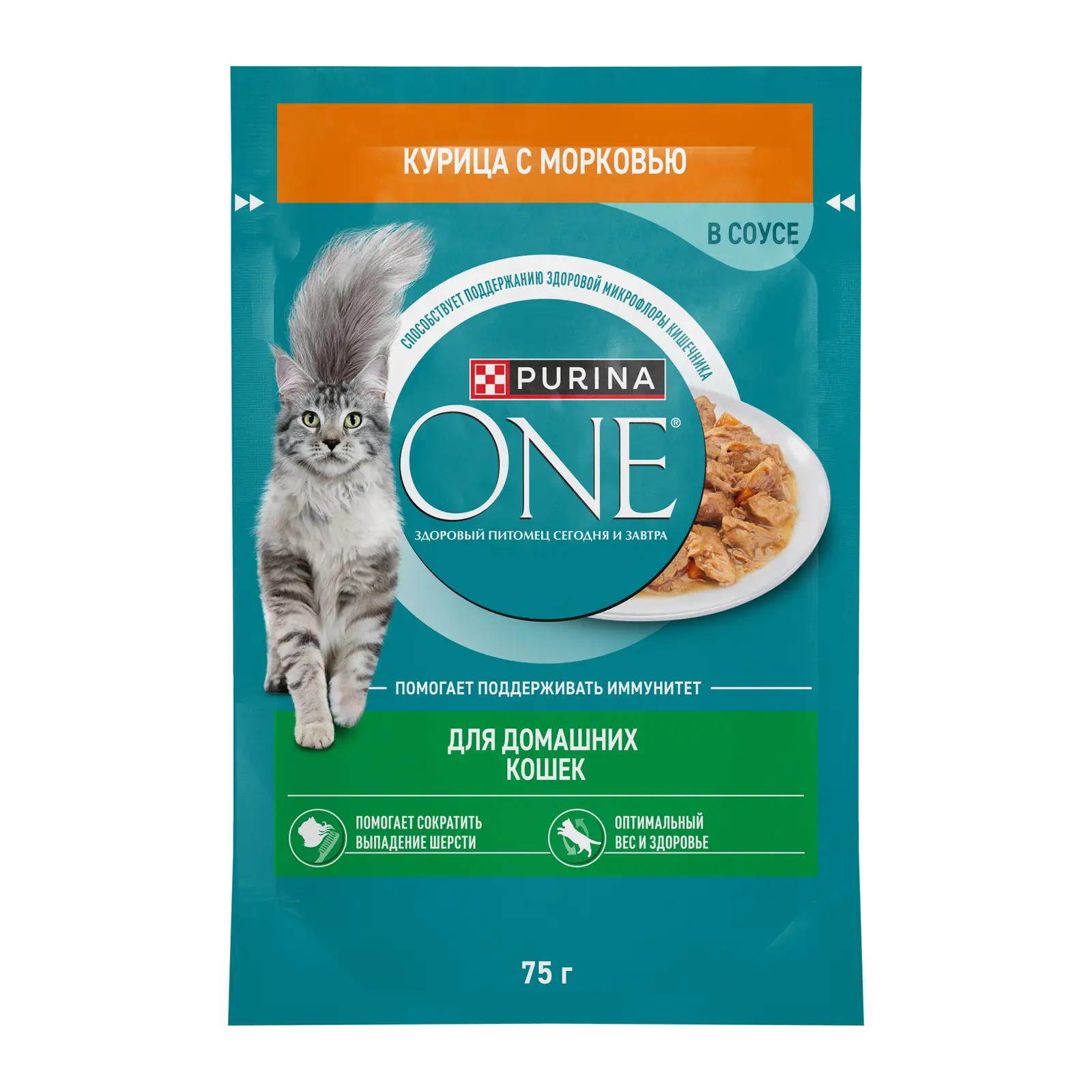 Влажный корм Purina One для домашних кошек с курицей и морковью 75г
