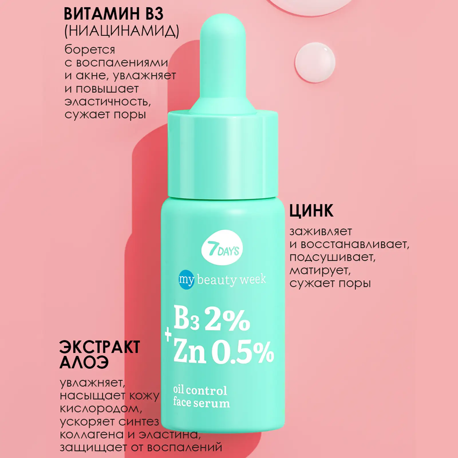 Сыворотка для лица 7 Days My Beauty Week Себорегуляция B3 2%+ZN 0.5% 20мл