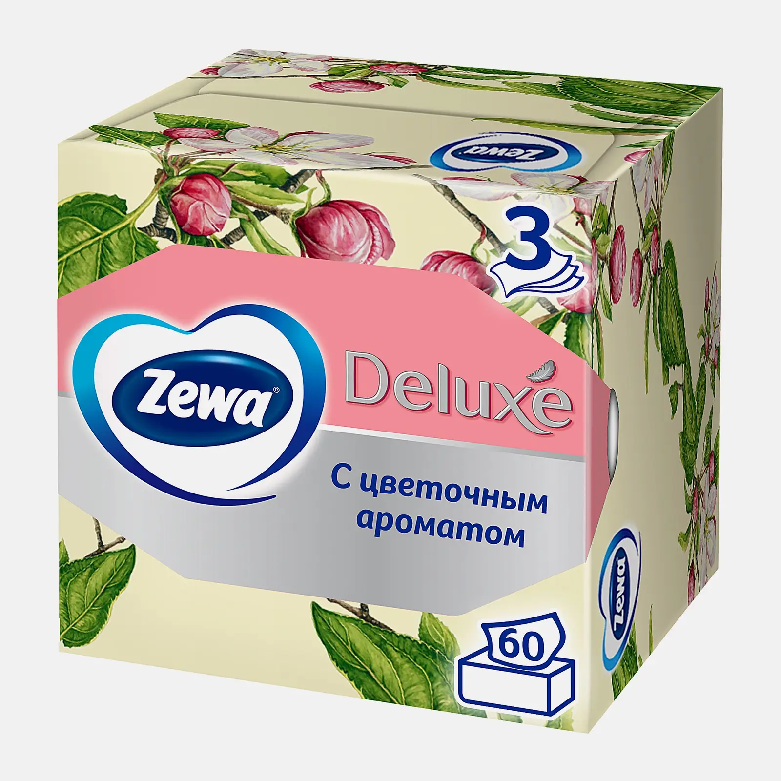 Салфетки бумажные в коробке Zewa Deluxe Арома Коллекция 3 слоя 60шт в ассортименте