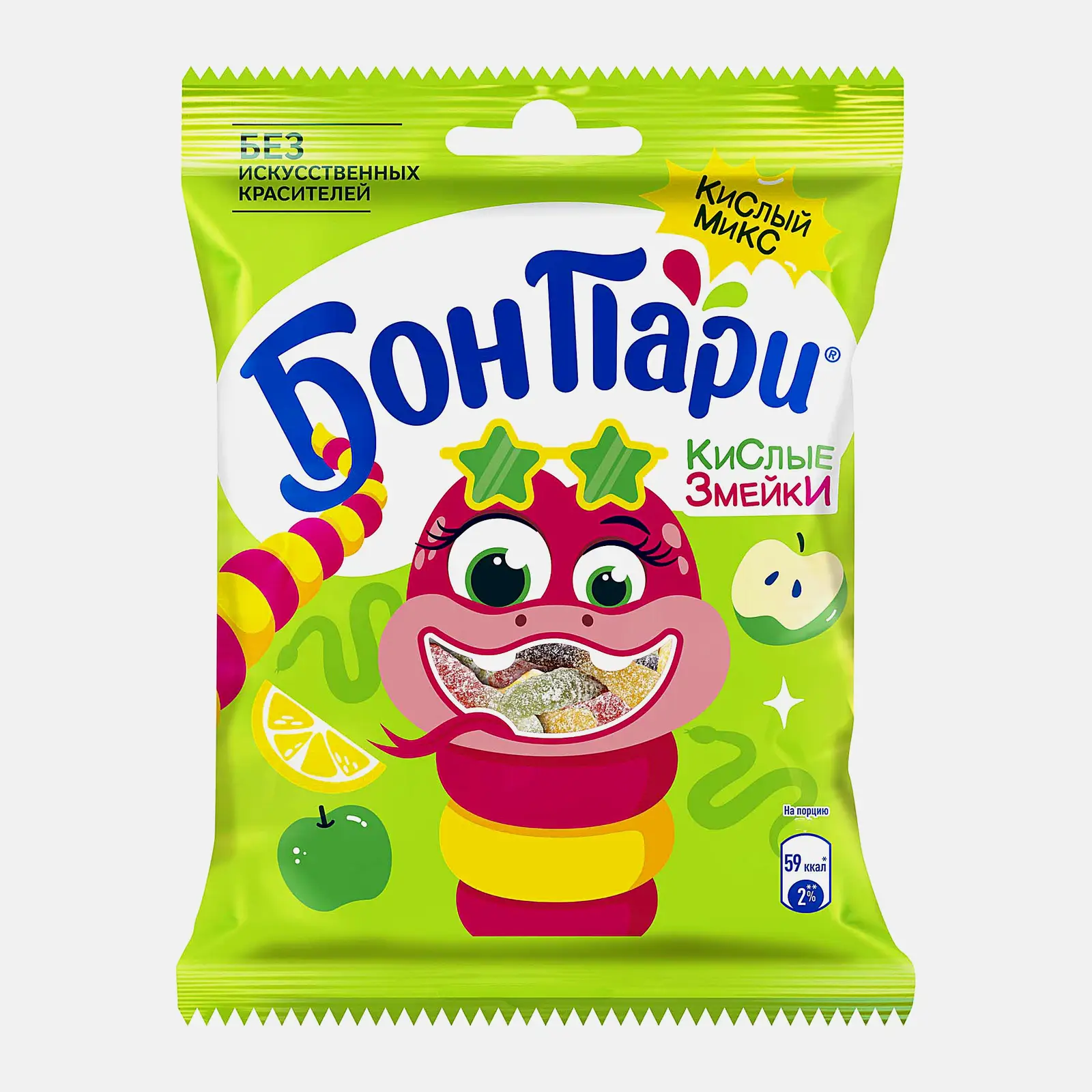 Изображение товара Мармелад жевательный Кислые Змейки со вкусом фруктов Бон Пари 120г