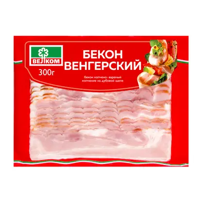 Изображение товара Бекон Велком Венгерский варено-копченый нарезка 300г