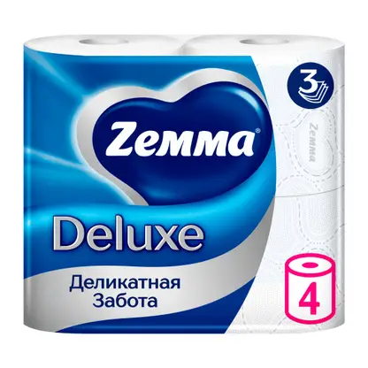 Изображение товара Туалетная бумага белая Deluxe Zemma 4 рулона 3 слоя