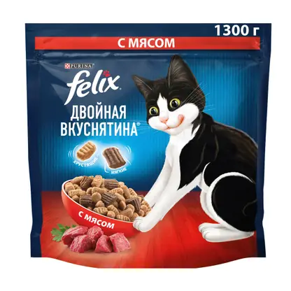 Изображение товара Сухой корм для кошек Felix Двойная вкуснятина с мясом 1.3кг