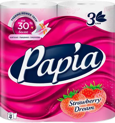 Туалетная бумага Papia Клубничная мечта 3 слоя 4 рулона
