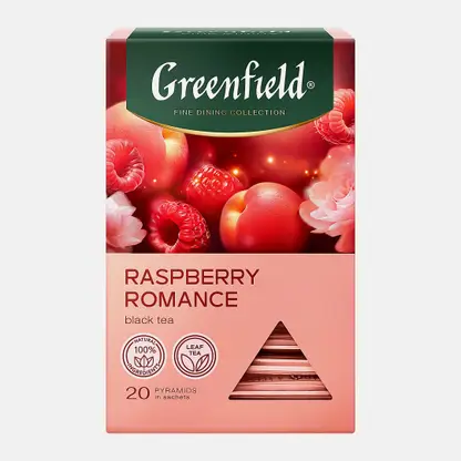Чёрный чай ароматизированный Greenfield Raspberry Romance 20 пирамидок