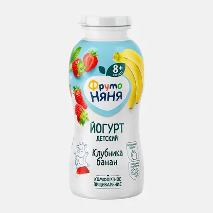 Питьевой йогурт с клубникой и бананом с 8 месяцев Фрутоняня 2.5% 200мл