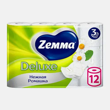 Туалетная бумага с ароматом ромашки Deluxe Zemma 12 рулонов 3 слоя