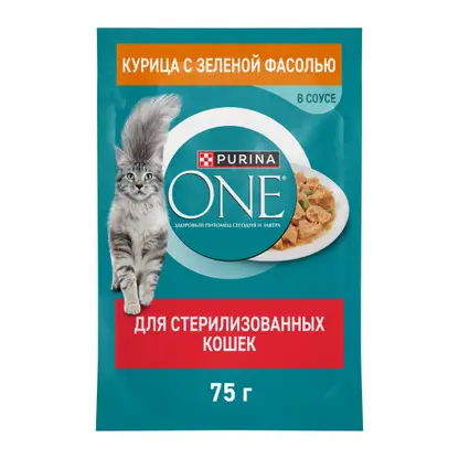 Изображение товара Влажный корм Purina One для стерилизованных кошек с курицей и зеленой фасолью 75г