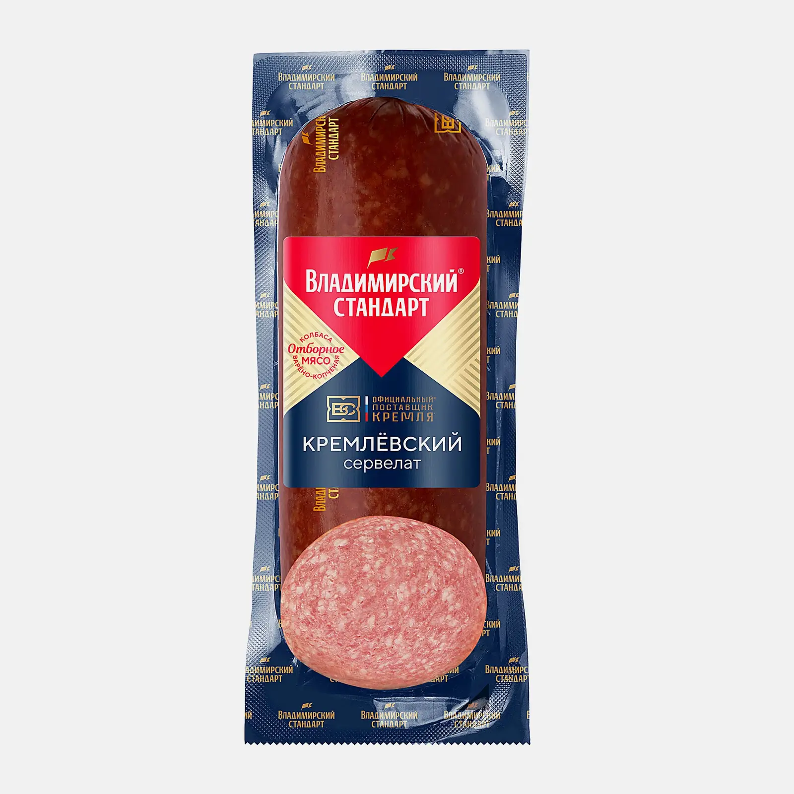 Изображение товара Колбаса Владимирский стандарт Сервелат Кремлевский варено-копченый 350г