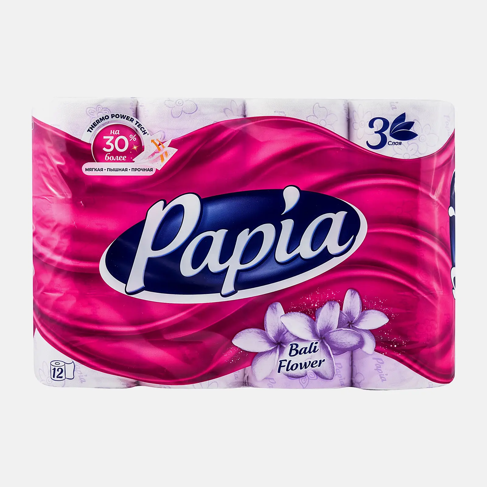 Туалетная бумага Papia Балийский цветок 3 слоя 12 рулонов Туалетная бумага Papia Балийский цветок 3 слоя 12 рулонов