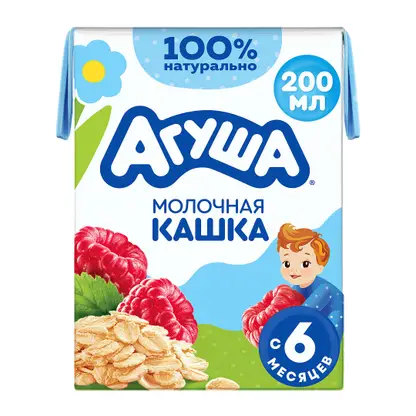 Изображение товара Каша детская жидкая молочная овсяная Агуша Малина 200мл с 6 месяцев