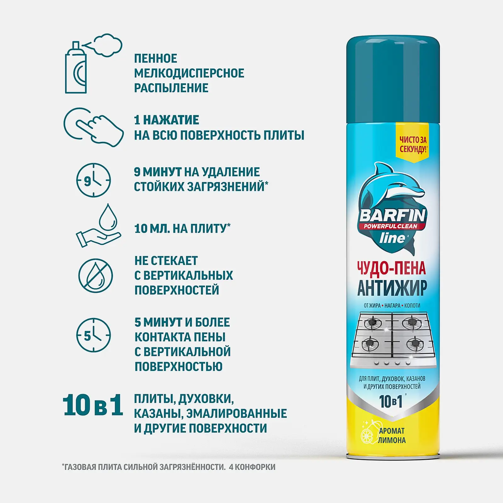 Чистящее средство для кухни Чудо пена Антижир Barfin 300мл