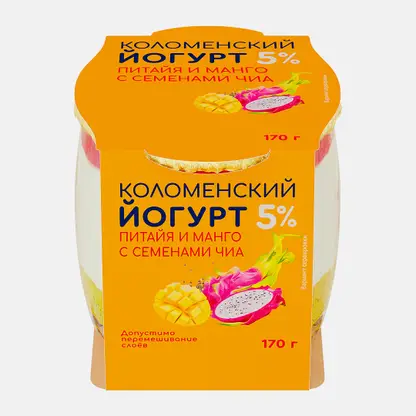 Йогурт Коломенский Драгонфрукт-манго-чиа 5% 170г