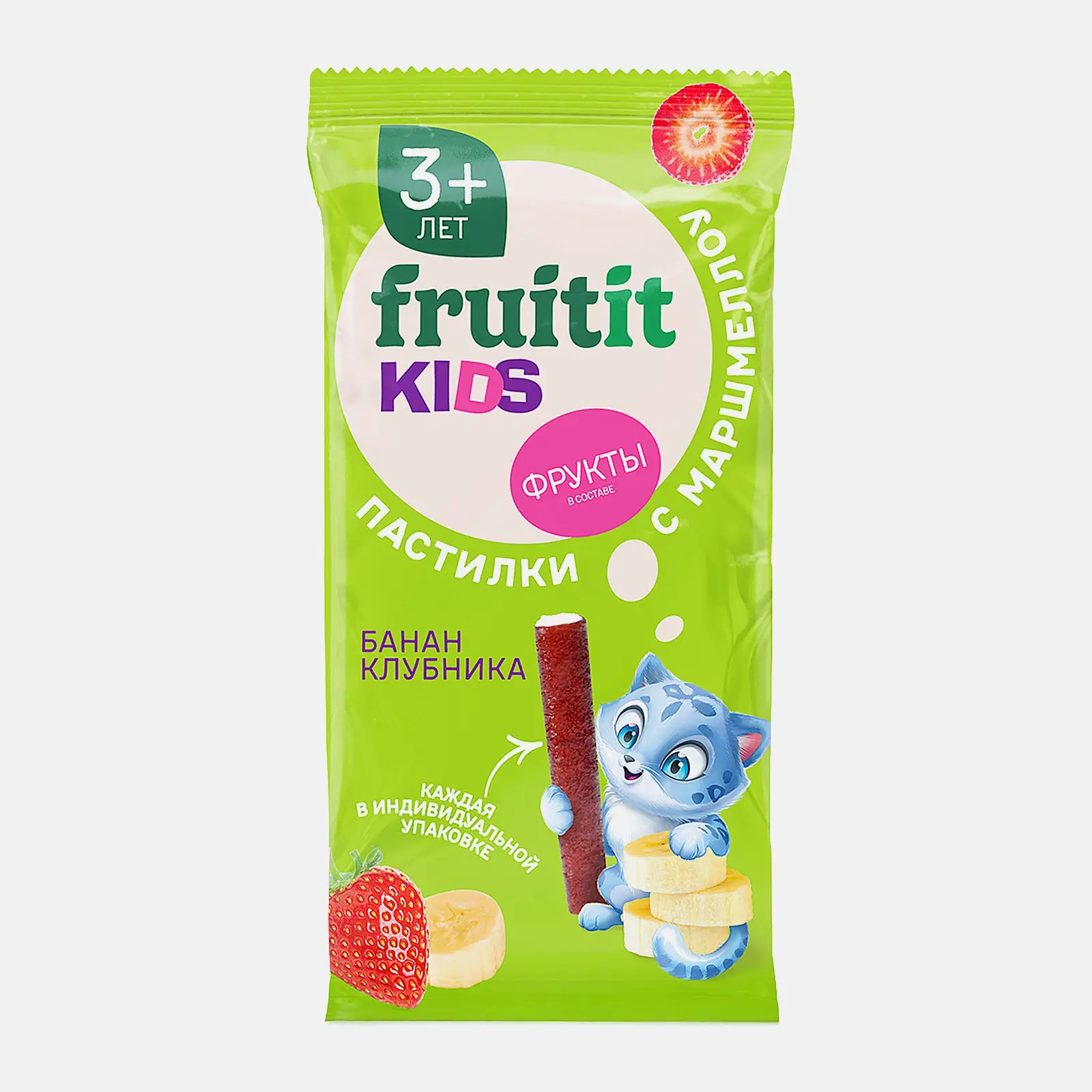 Изображение товара Пастилки с маршмеллоу клубника и банан Fruit it Kids 45г Изображение товара Пастилки с маршмеллоу клубника и банан Fruit it Kids 45г