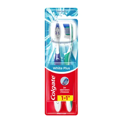Изображение товара Зубная щетка Colgate White Plus + Зубная щетка жесткая Изображение товара Зубная щетка Colgate White Plus + Зубная щетка жесткая
