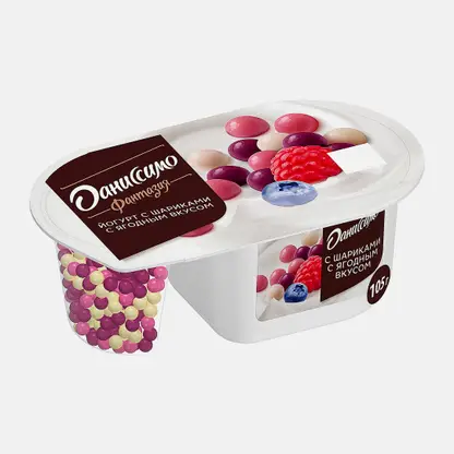 Йогурт Даниссимо Фантазия с хрустящими шариками с ягодным вкусом 6.9% 105г