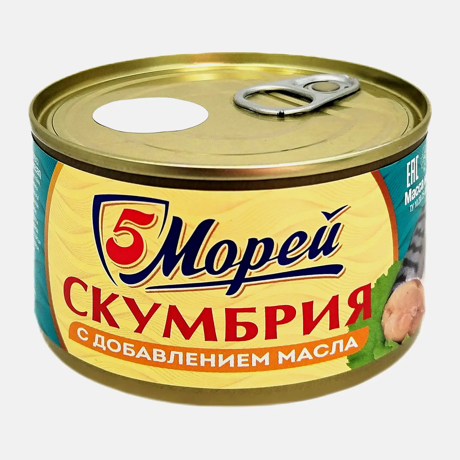 Изображение товара Скумбрия натуральная с маслом 5 Морей 240 г - качественные рыбные консервы